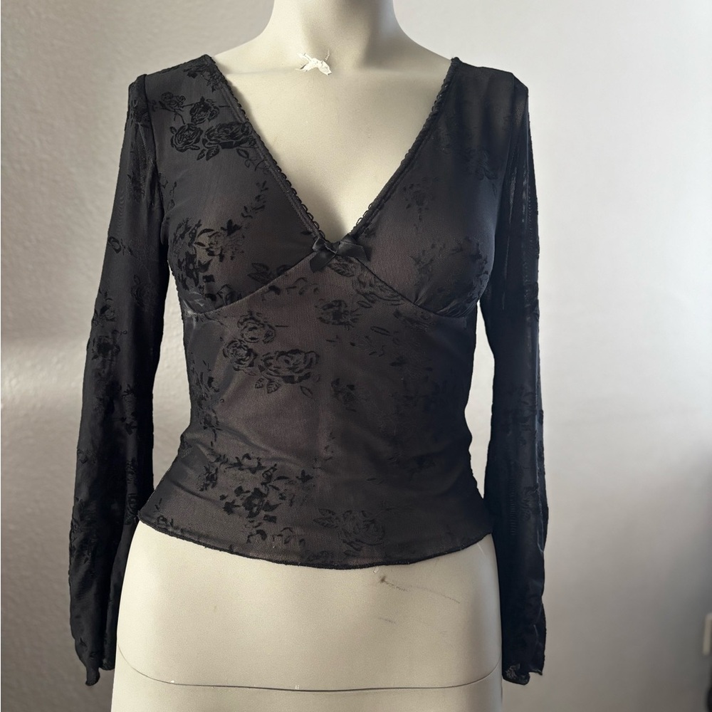 SHEIN Black Sheer Floral Blouse